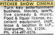 nov 1996 for sale Pitcher Show Cinema (Marquette Mall Cinema), Marquette